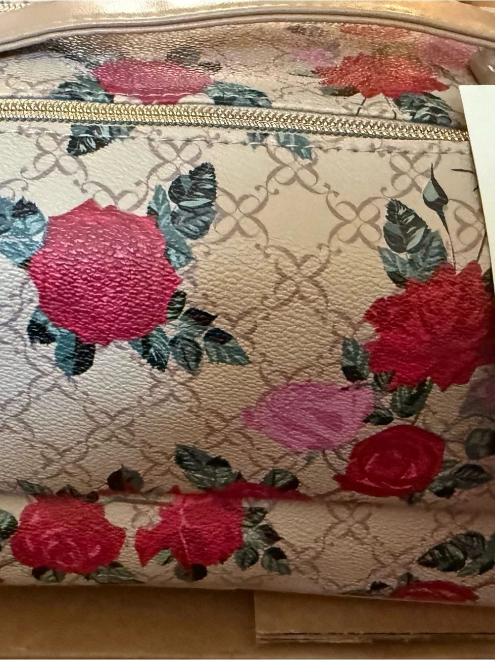 Nine West Floral Zip Pouch - Pink Red Cream